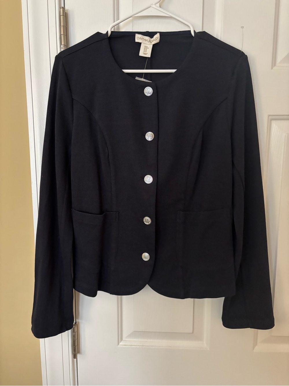 Cynthia Rowley Black Round-Neck Button Jacket Cardigan Medium